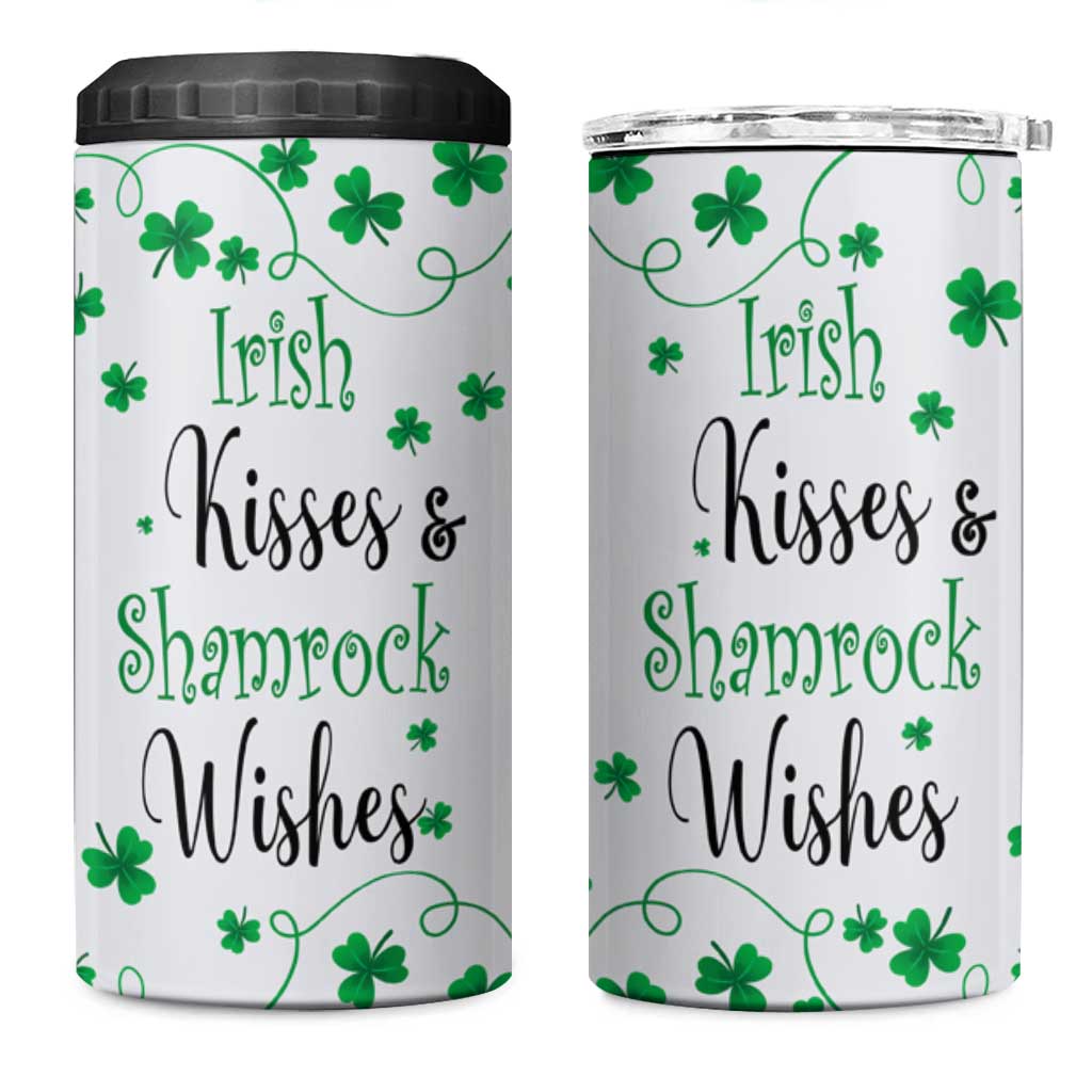 Irish Kisses and Shamrock Wishes 4 in 1 Can Cooler Tumbler Lucky Clover St Patrick's Day