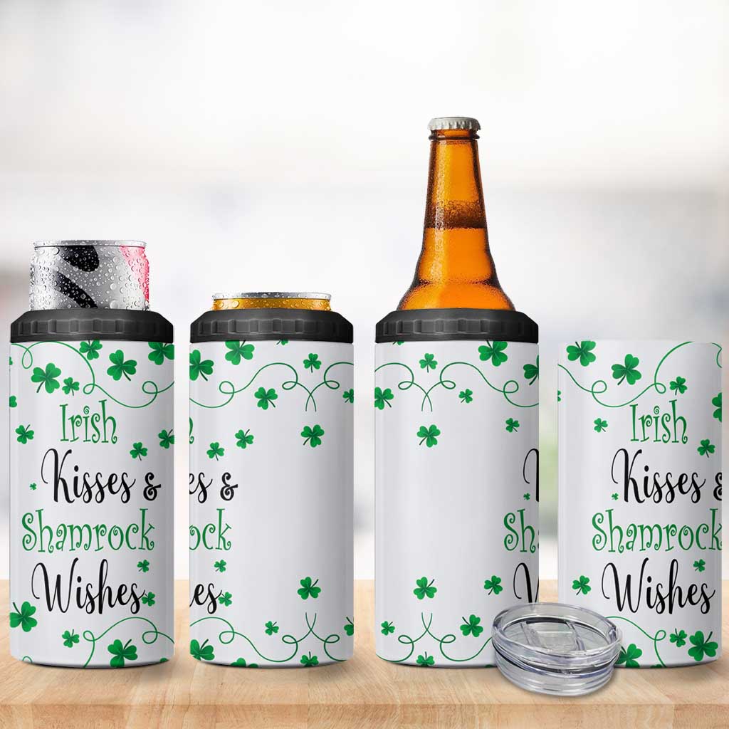 Irish Kisses and Shamrock Wishes 4 in 1 Can Cooler Tumbler Lucky Clover St Patrick's Day