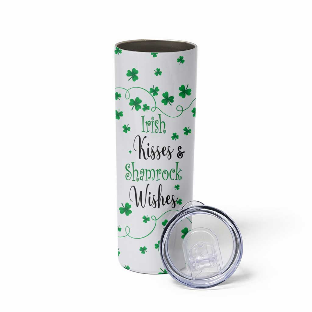 Irish Kisses and Shamrock Wishes Skinny Tumbler Lucky Clover St Patrick's Day