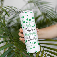 Irish Kisses and Shamrock Wishes Skinny Tumbler Lucky Clover St Patrick's Day