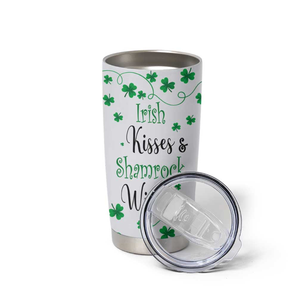 Irish Kisses and Shamrock Wishes Tumbler Cup Lucky Clover St Patrick's Day