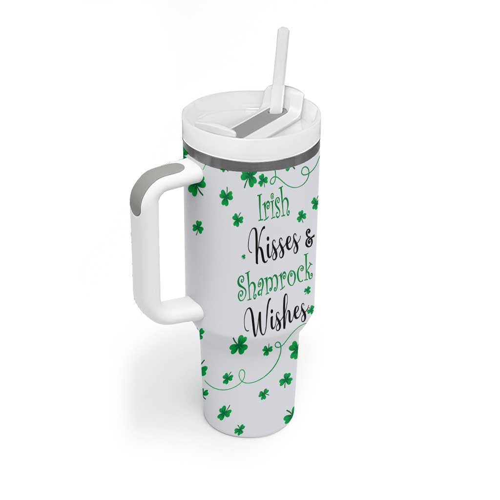 Irish Kisses and Shamrock Wishes Tumbler With Handle Lucky Clover St Patrick's Day