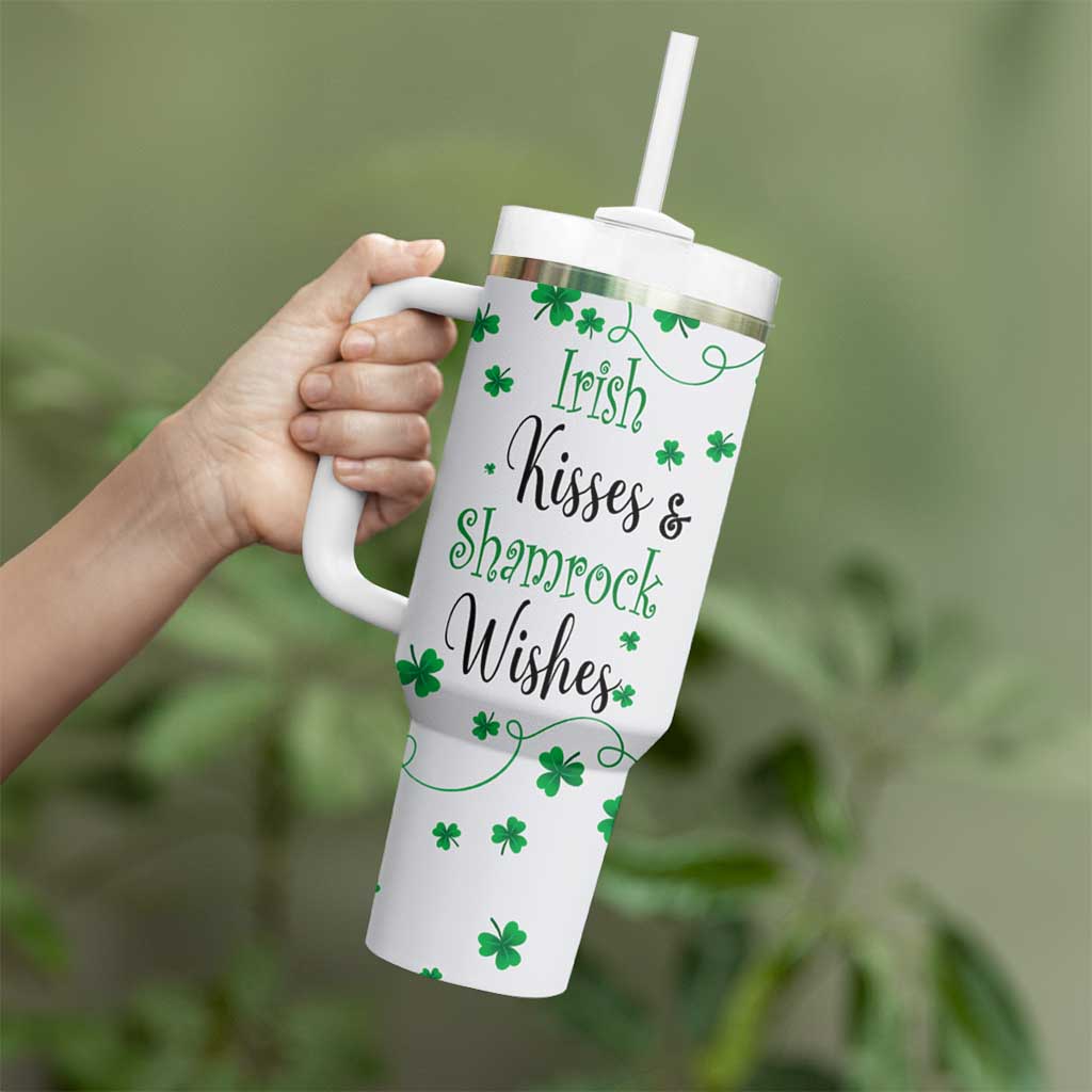 Irish Kisses and Shamrock Wishes Tumbler With Handle Lucky Clover St Patrick's Day