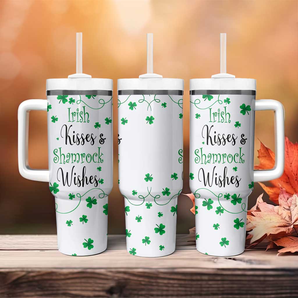Irish Kisses and Shamrock Wishes Tumbler With Handle Lucky Clover St Patrick's Day