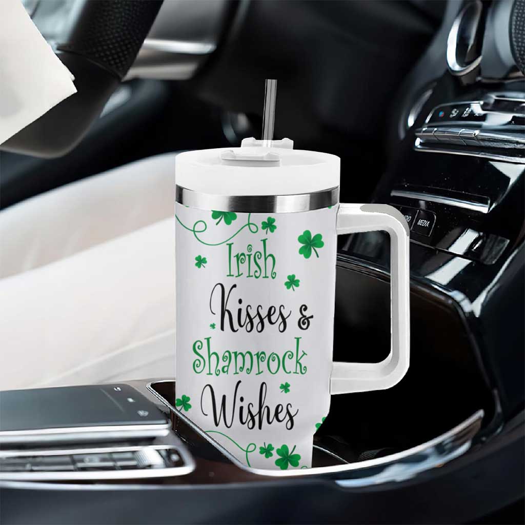 Irish Kisses and Shamrock Wishes Tumbler With Handle Lucky Clover St Patrick's Day