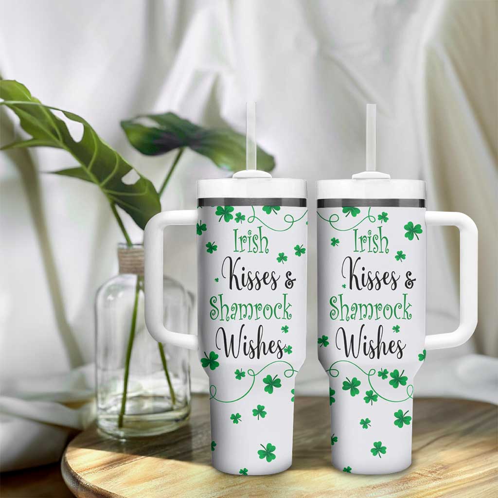 Irish Kisses and Shamrock Wishes Tumbler With Handle Lucky Clover St Patrick's Day