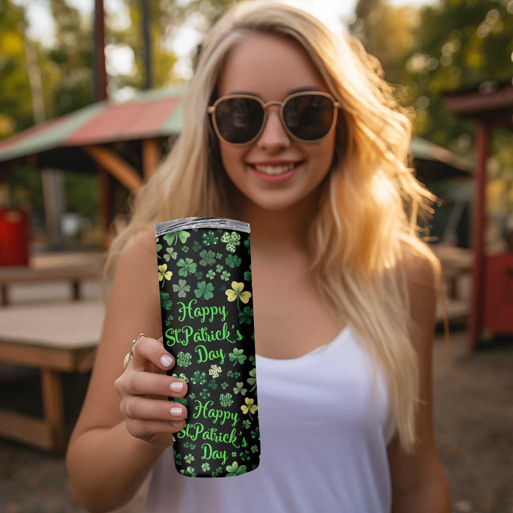 Lucky Irish Shamrocks Skinny Tumbler Happy St Patricks Day
