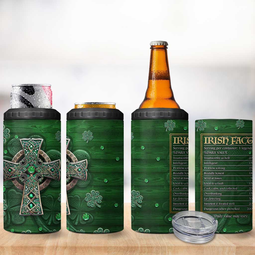 Funny Irish Facts 4 in 1 Can Cooler Tumbler Nutrition Facts Celtic Cross Lucky Shamrocks St Patricks Day