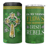 Irish Pride Celtic Cross 4 in 1 Can Cooler Tumbler In My Veins Flows The Blood Of Irish Rebels Ireland