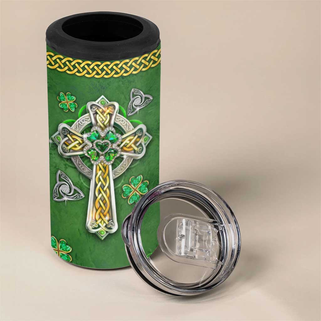 Irish Pride Celtic Cross 4 in 1 Can Cooler Tumbler In My Veins Flows The Blood Of Irish Rebels Ireland