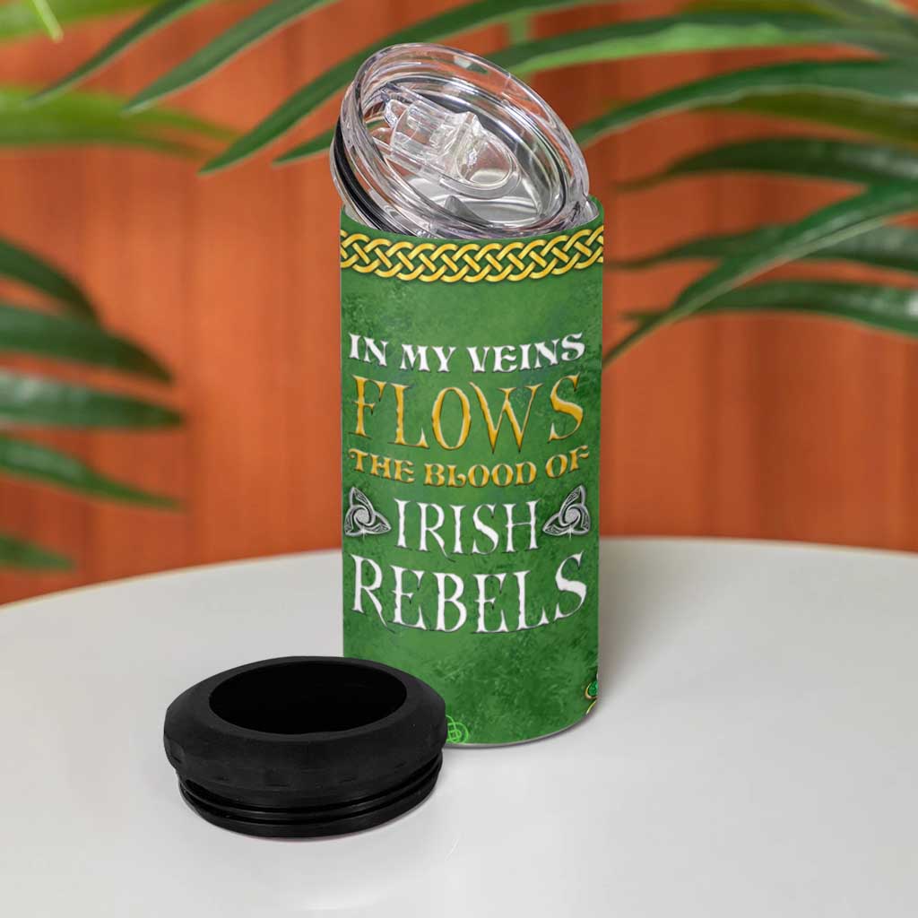 Irish Pride Celtic Cross 4 in 1 Can Cooler Tumbler In My Veins Flows The Blood Of Irish Rebels Ireland