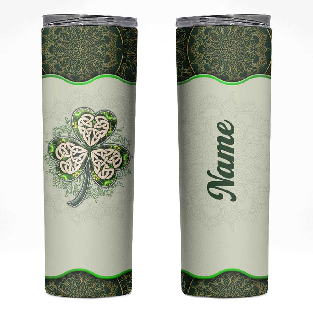 Personalized Lucky Celtic Shamrock Skinny Tumbler Custom Name Ireland Irish Pride