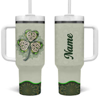 Personalized Lucky Celtic Shamrock Tumbler With Handle Custom Name Ireland Irish Pride