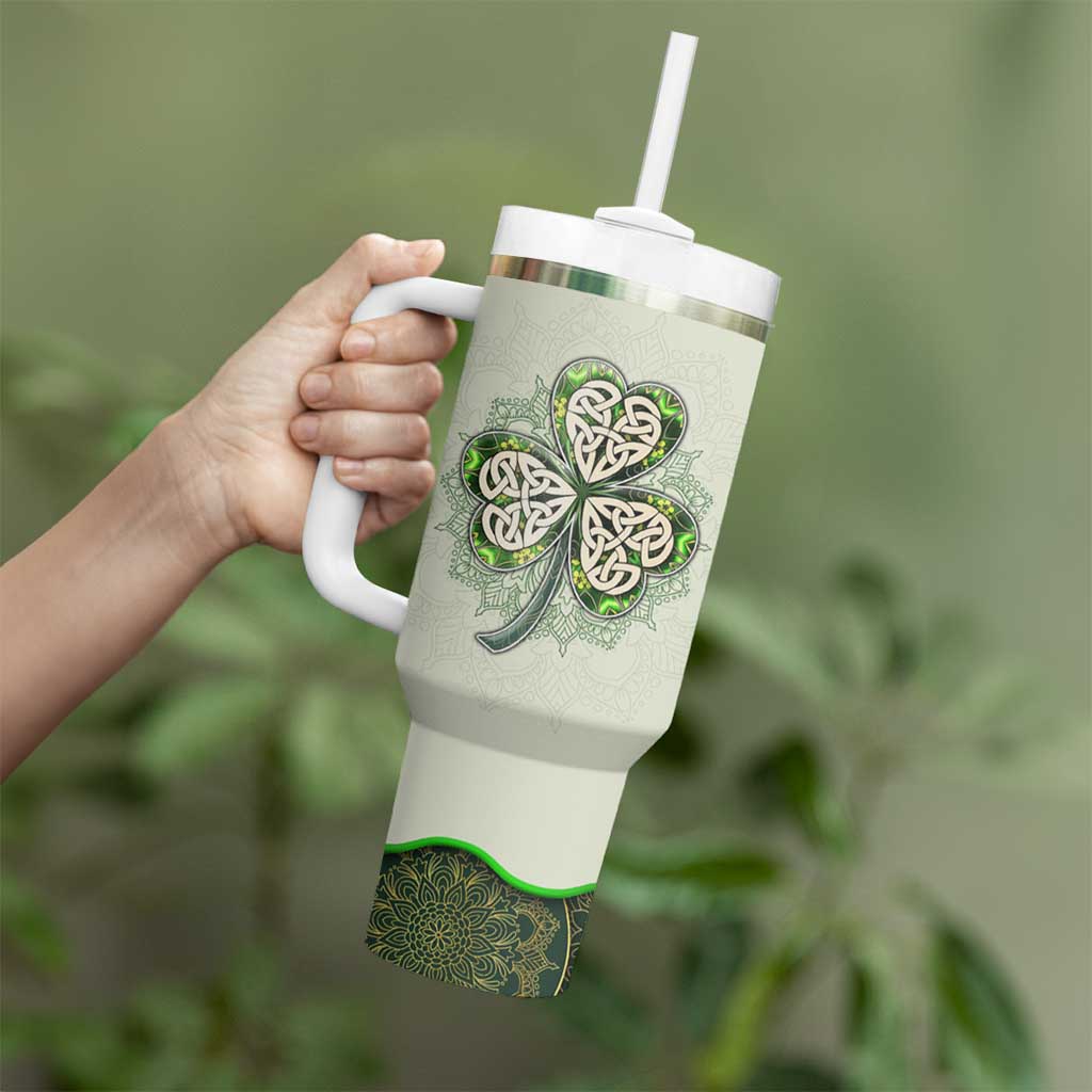 Personalized Lucky Celtic Shamrock Tumbler With Handle Custom Name Ireland Irish Pride