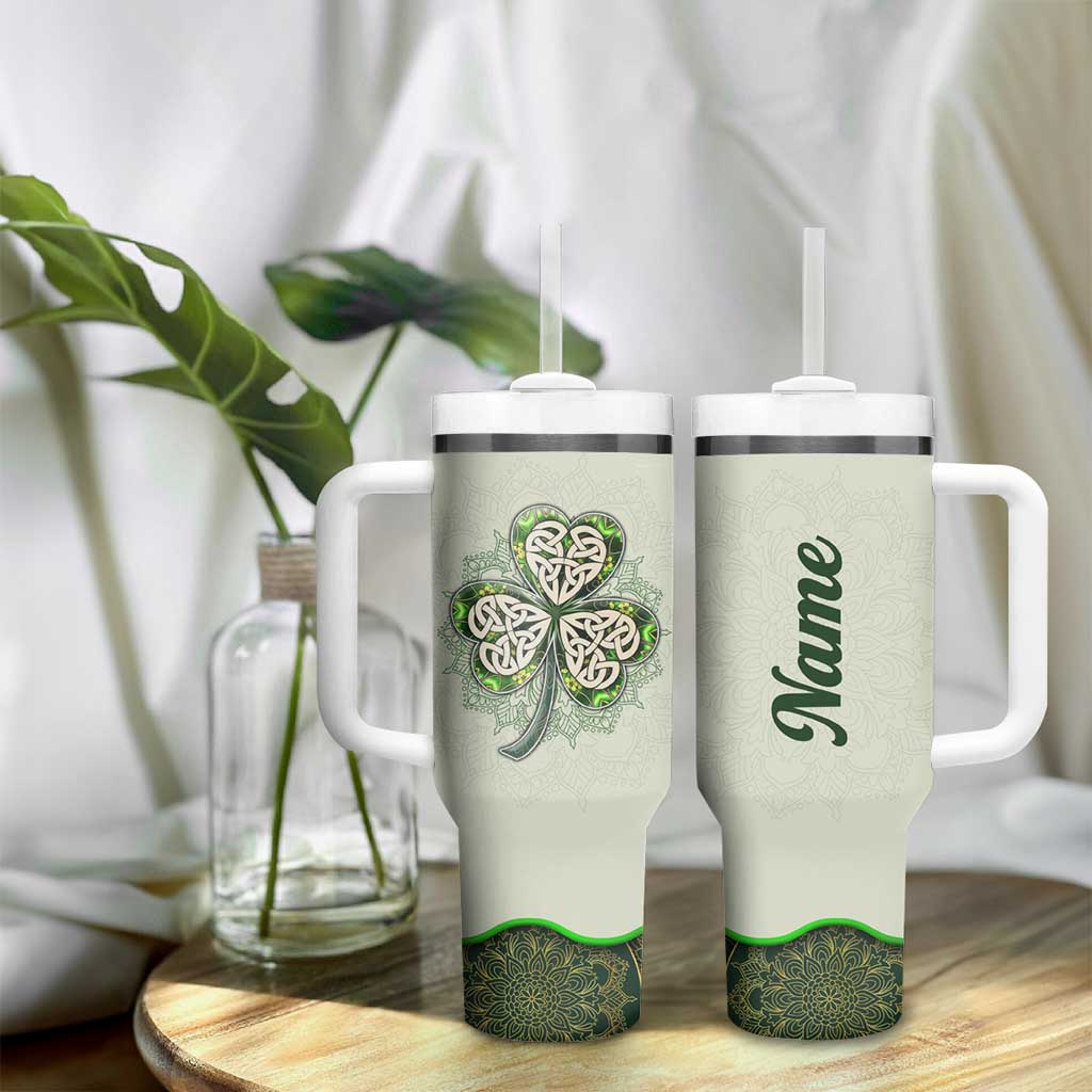Personalized Lucky Celtic Shamrock Tumbler With Handle Custom Name Ireland Irish Pride