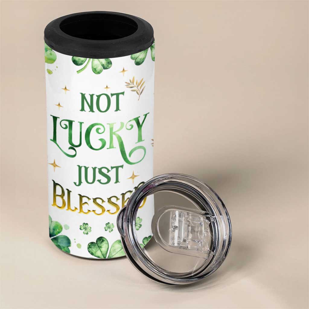 Personalized Irish Green Shamrocks 4 in 1 Can Cooler Tumbler Custom Name Not Lucky Just Blessed