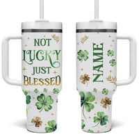 Personalized Irish Green Shamrocks Tumbler With Handle Custom Name Not Lucky Just Blessed
