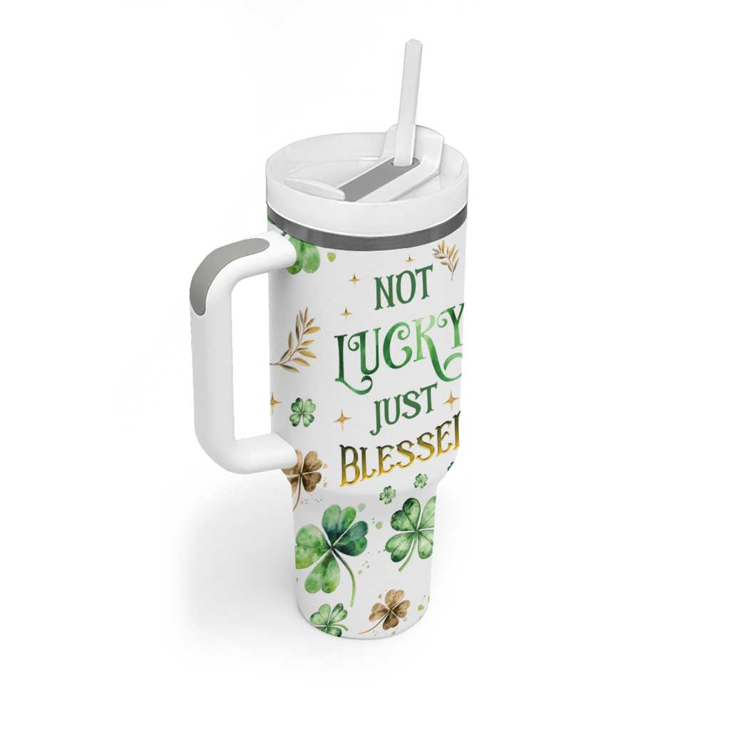 Personalized Irish Green Shamrocks Tumbler With Handle Custom Name Not Lucky Just Blessed