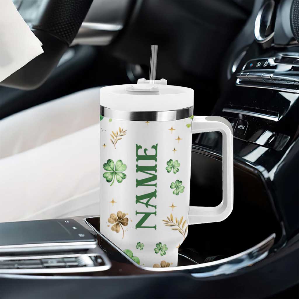 Personalized Irish Green Shamrocks Tumbler With Handle Custom Name Not Lucky Just Blessed