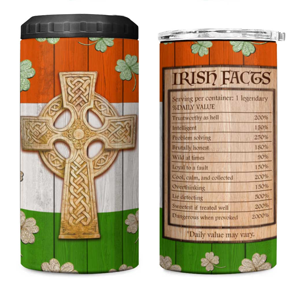 Irish Pride Celtic Cross 4 in 1 Can Cooler Tumbler Funny Nutrtion Fact Ireland Flag Vintage