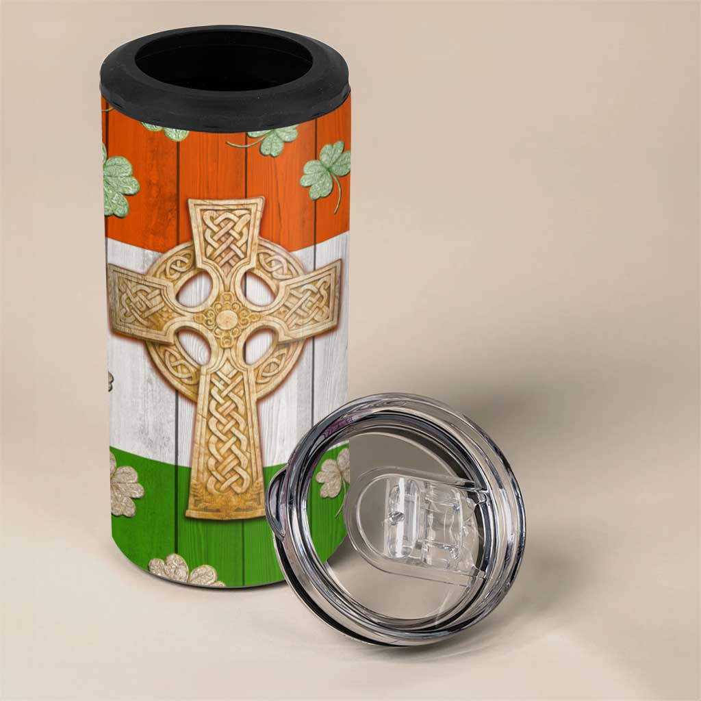 Irish Pride Celtic Cross 4 in 1 Can Cooler Tumbler Funny Nutrtion Fact Ireland Flag Vintage
