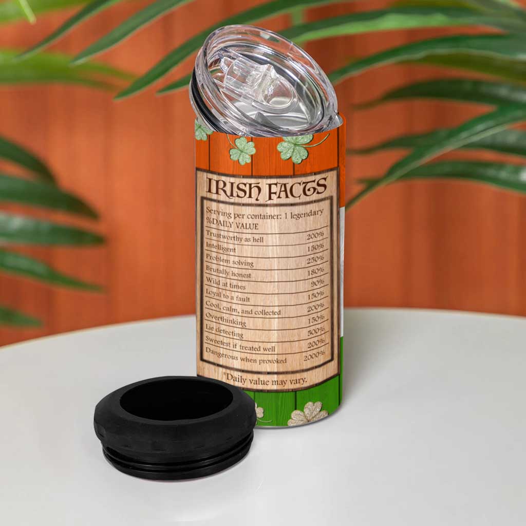 Irish Pride Celtic Cross 4 in 1 Can Cooler Tumbler Funny Nutrtion Fact Ireland Flag Vintage