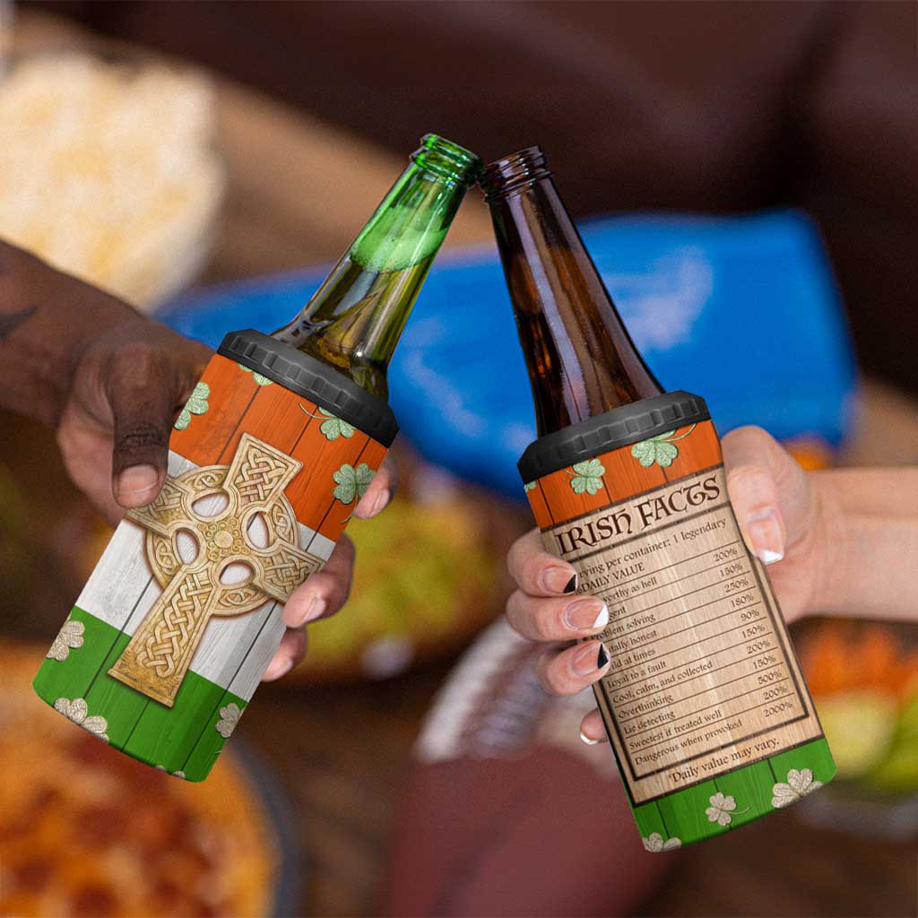 Irish Pride Celtic Cross 4 in 1 Can Cooler Tumbler Funny Nutrtion Fact Ireland Flag Vintage