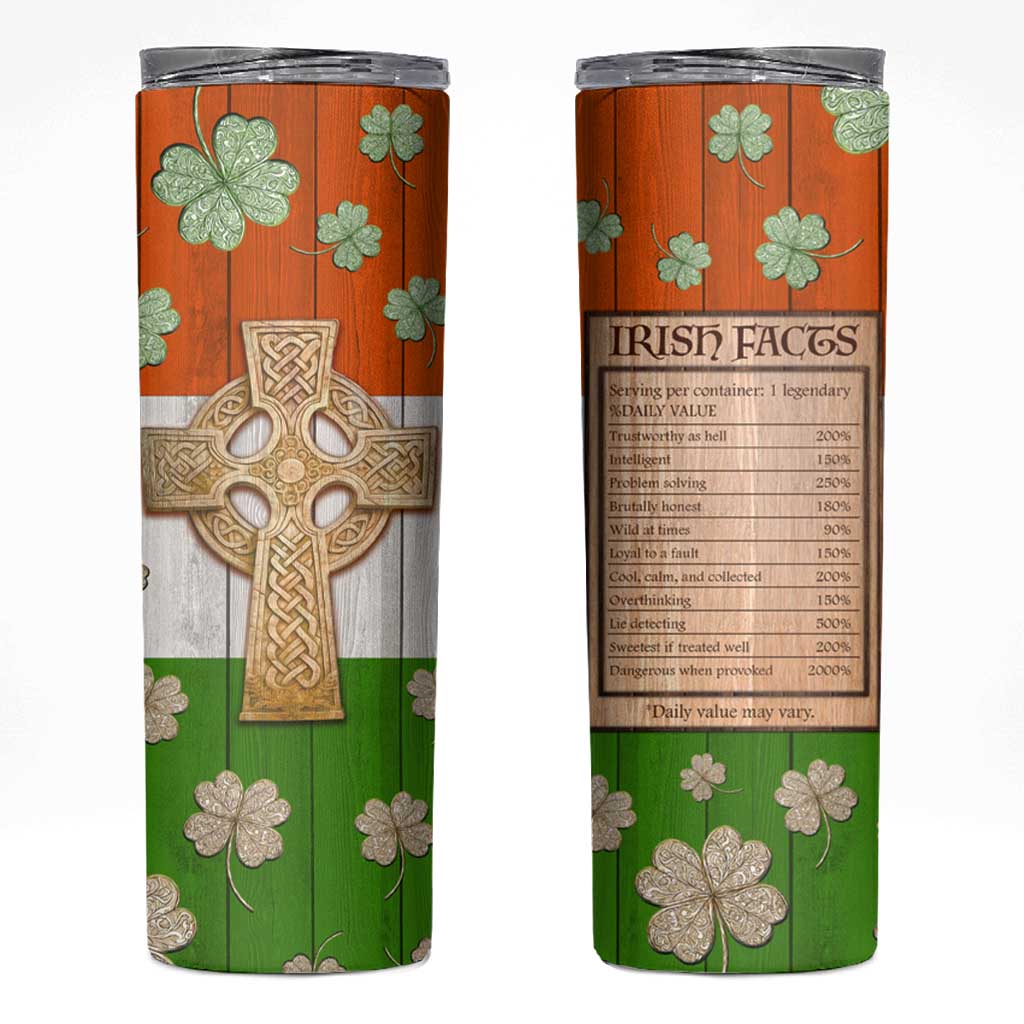 Irish Pride Celtic Cross Skinny Tumbler Funny Nutrtion Fact Ireland Flag Vintage