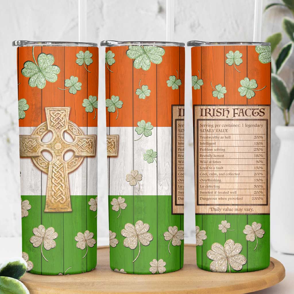 Irish Pride Celtic Cross Skinny Tumbler Funny Nutrtion Fact Ireland Flag Vintage