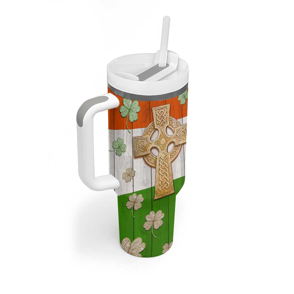 Irish Pride Celtic Cross Tumbler With Handle Funny Nutrtion Fact Ireland Flag Vintage