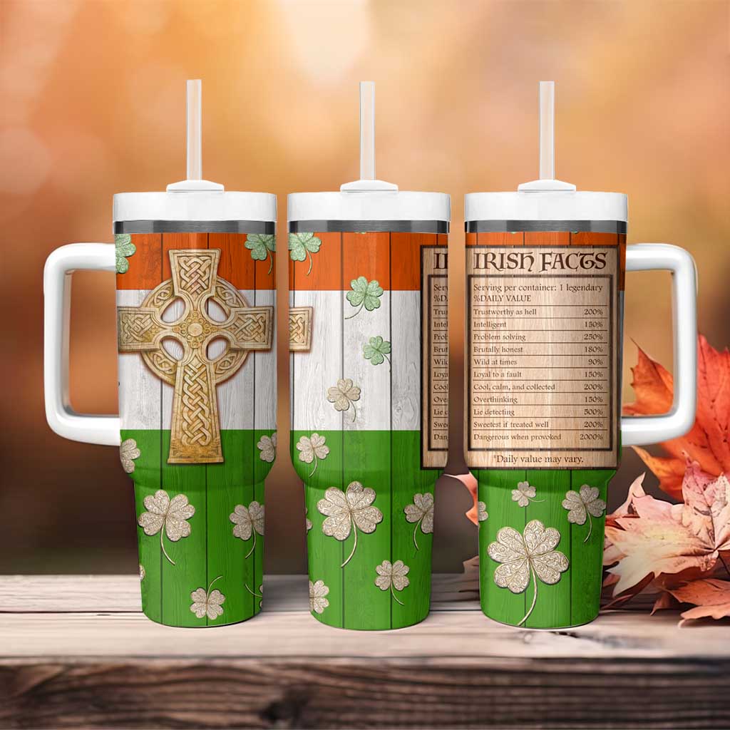 Irish Pride Celtic Cross Tumbler With Handle Funny Nutrtion Fact Ireland Flag Vintage