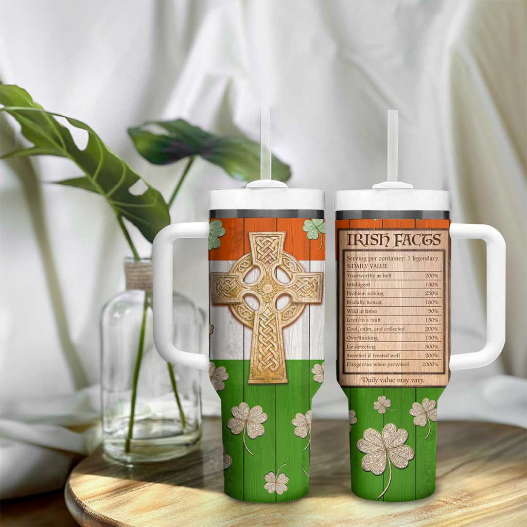 Irish Pride Celtic Cross Tumbler With Handle Funny Nutrtion Fact Ireland Flag Vintage