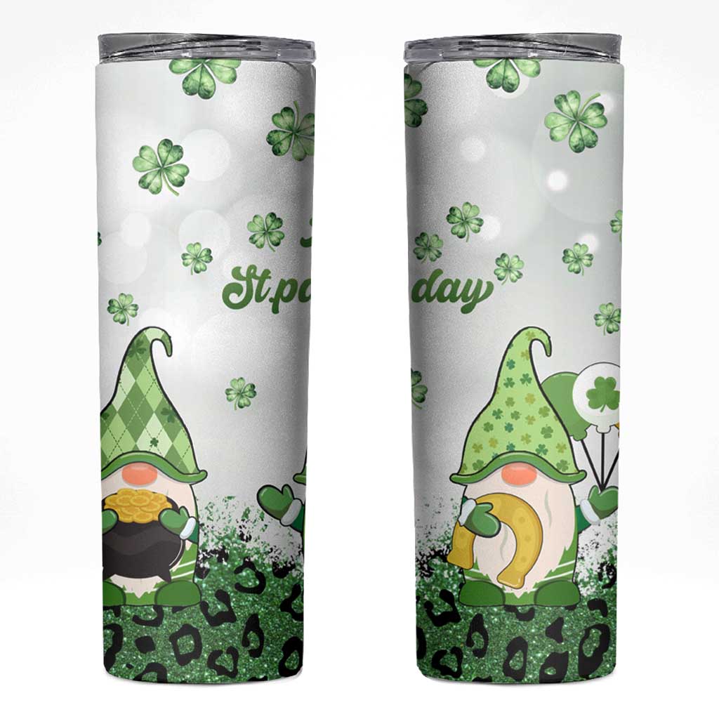 Personalized Lucky Green Gnomies Skinny Tumbler Irish Gnomes Happy St Patrick's Day Leopard
