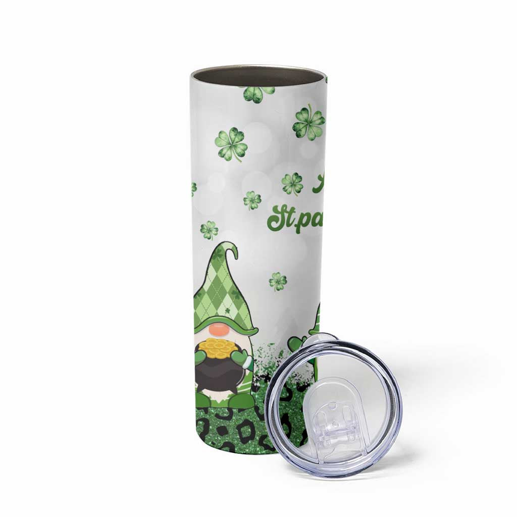 Personalized Lucky Green Gnomies Skinny Tumbler Irish Gnomes Happy St Patrick's Day Leopard