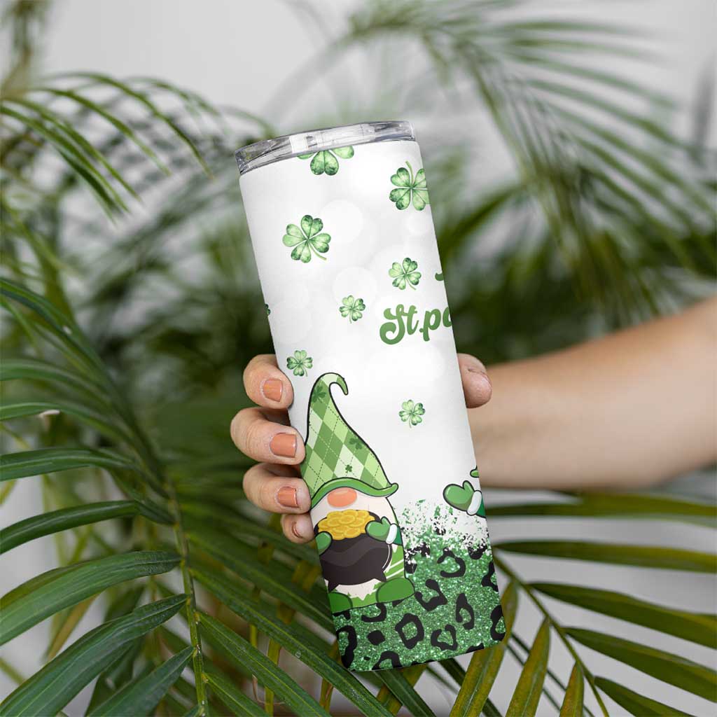 Personalized Lucky Green Gnomies Skinny Tumbler Irish Gnomes Happy St Patrick's Day Leopard