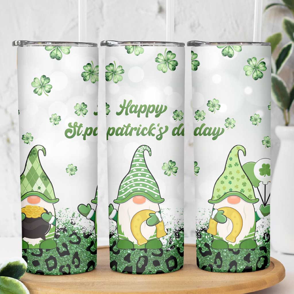 Personalized Lucky Green Gnomies Skinny Tumbler Irish Gnomes Happy St Patrick's Day Leopard
