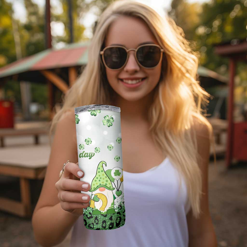 Personalized Lucky Green Gnomies Skinny Tumbler Irish Gnomes Happy St Patrick's Day Leopard