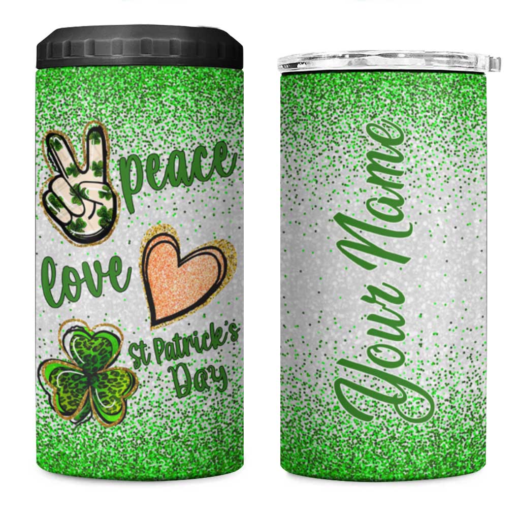 Personalized Green Shamrock 4 in 1 Can Cooler Tumbler Custom Name Lucky Irish Peace Love St Patrick's Day