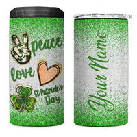 Personalized Green Shamrock 4 in 1 Can Cooler Tumbler Custom Name Lucky Irish Peace Love St Patrick's Day