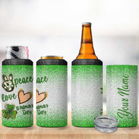 Personalized Green Shamrock 4 in 1 Can Cooler Tumbler Custom Name Lucky Irish Peace Love St Patrick's Day