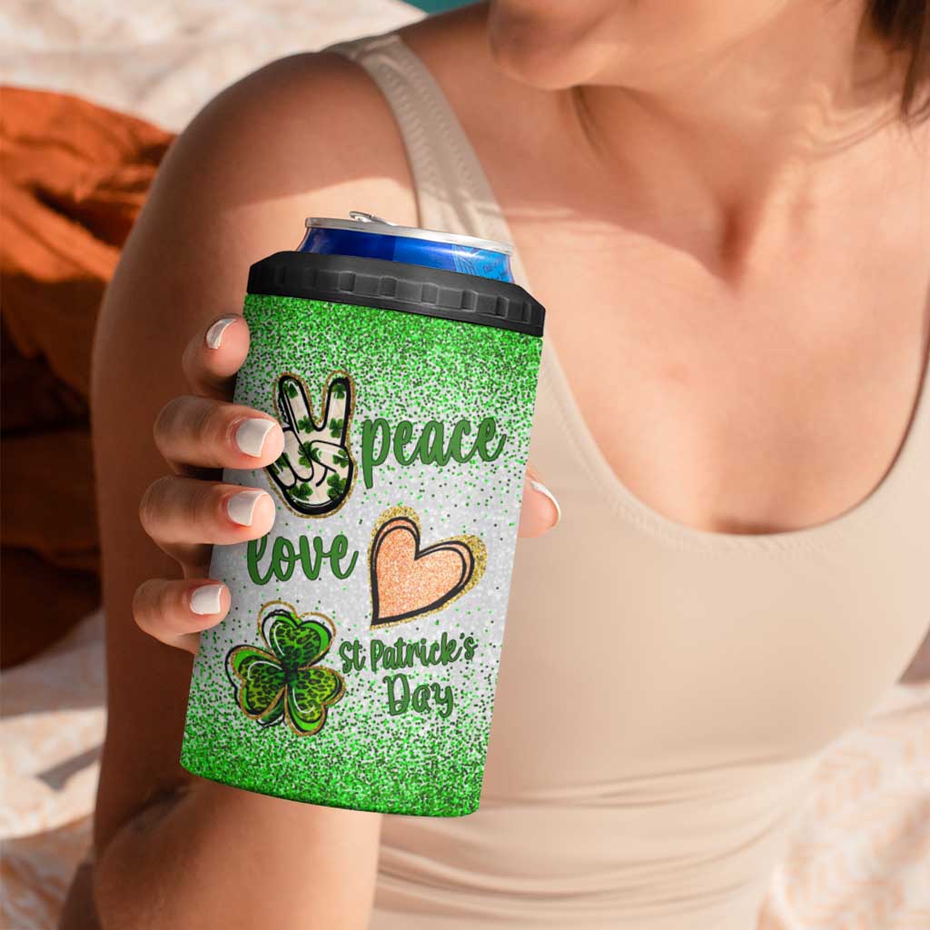Personalized Green Shamrock 4 in 1 Can Cooler Tumbler Custom Name Lucky Irish Peace Love St Patrick's Day