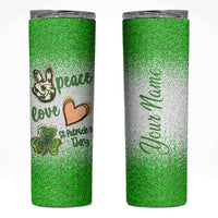 Personalized Green Shamrock Skinny Tumbler Custom Name Lucky Irish Peace Love St Patrick's Day