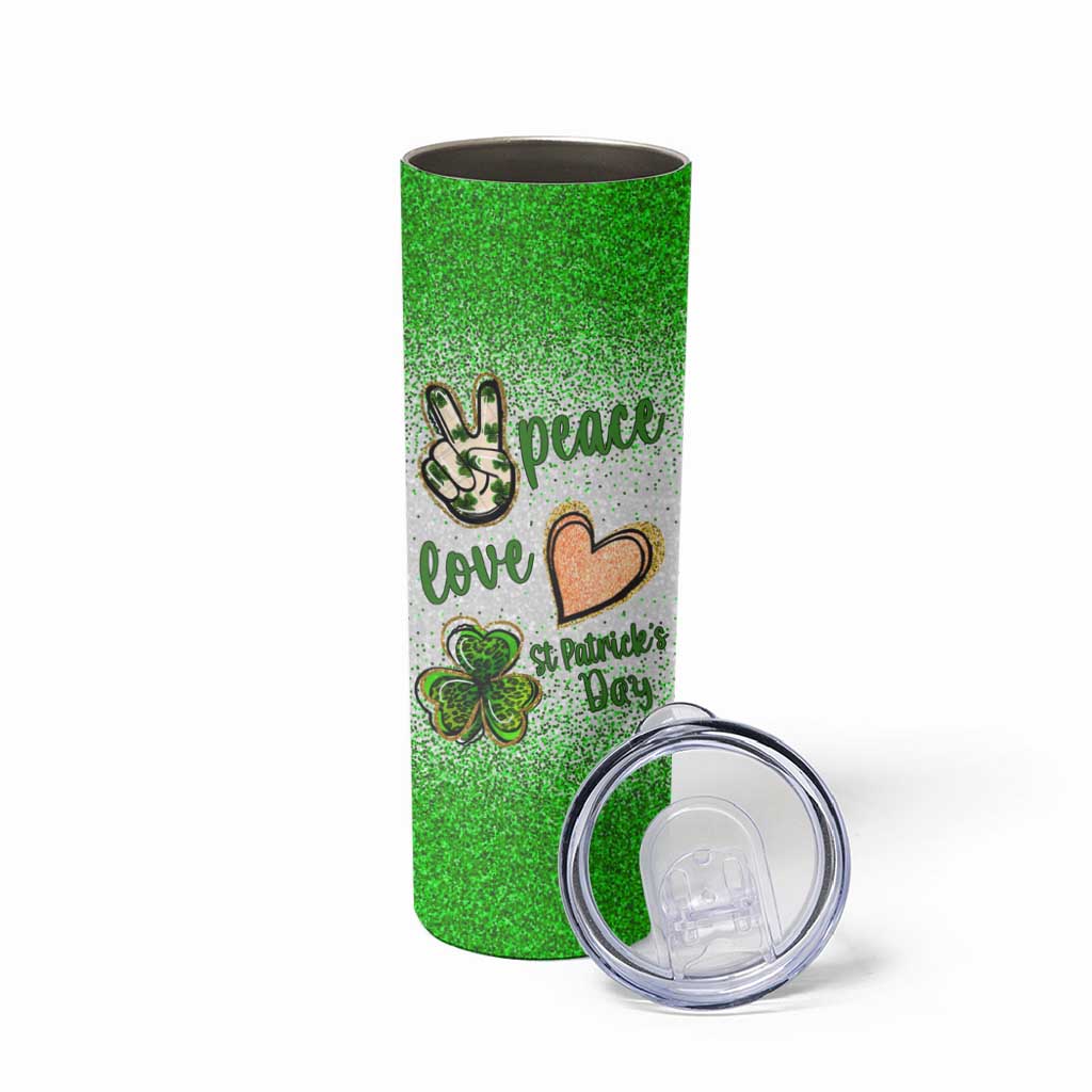 Personalized Green Shamrock Skinny Tumbler Custom Name Lucky Irish Peace Love St Patrick's Day
