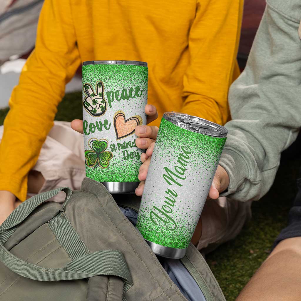 Personalized Green Shamrock Tumbler Cup Custom Name Lucky Irish Peace Love St Patrick's Day