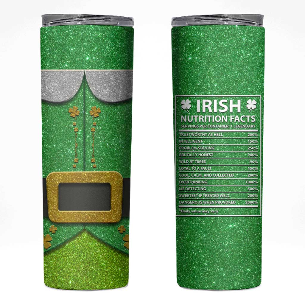 Funny Irish Nutrition Facts Skinny Tumbler Green Leprechaun Costume St Patrick's Day