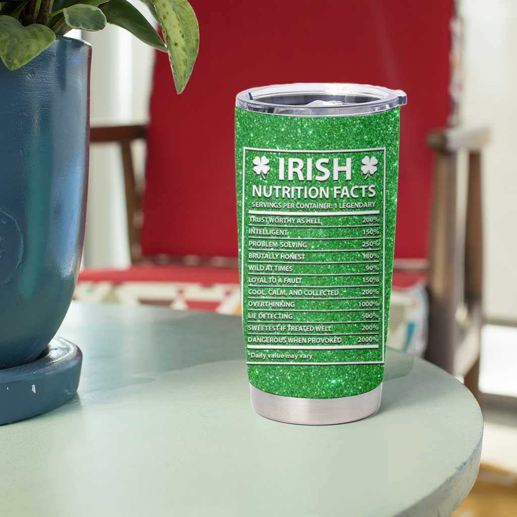 Funny Irish Nutrition Facts Tumbler Cup Green Leprechaun Costume St Patrick's Day
