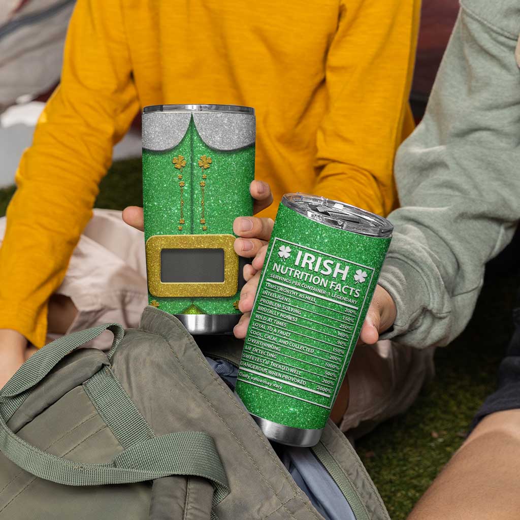 Funny Irish Nutrition Facts Tumbler Cup Green Leprechaun Costume St Patrick's Day