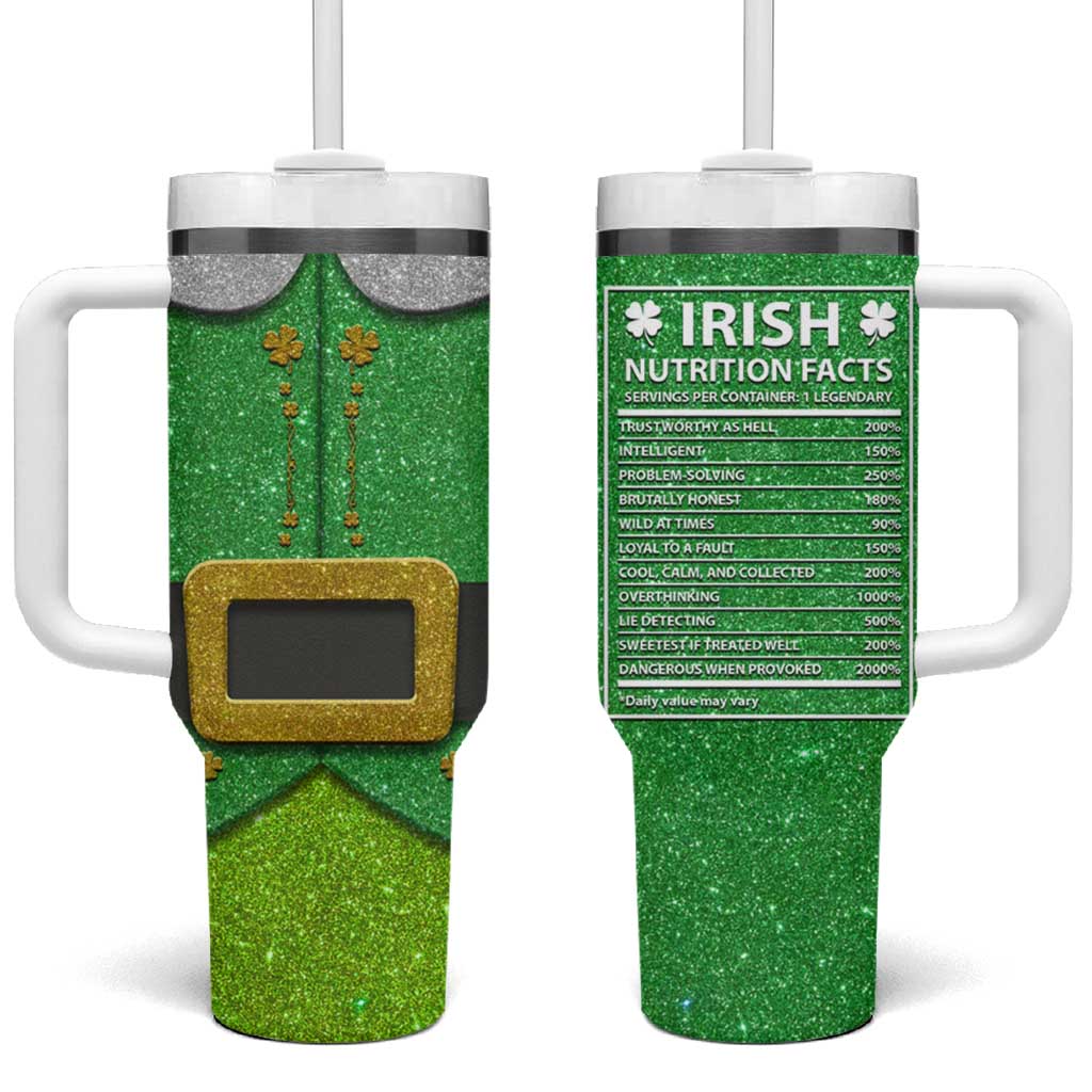 Funny Irish Nutrition Facts Tumbler With Handle Green Leprechaun Costume St Patrick's Day