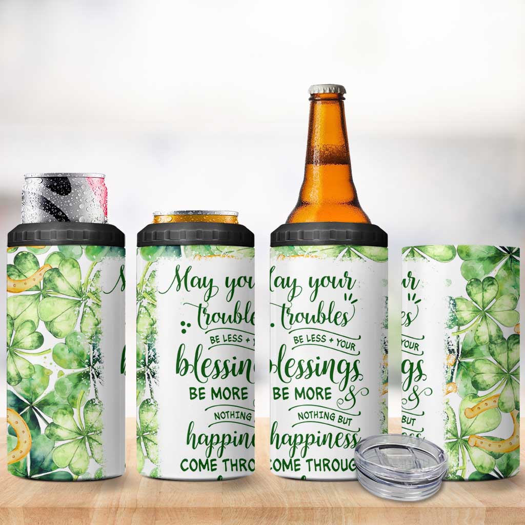 Green Lucky Shamrock Wishes 4 in 1 Can Cooler Tumbler May Your Troubles Be Less And Your Blessings Be More Irish Things