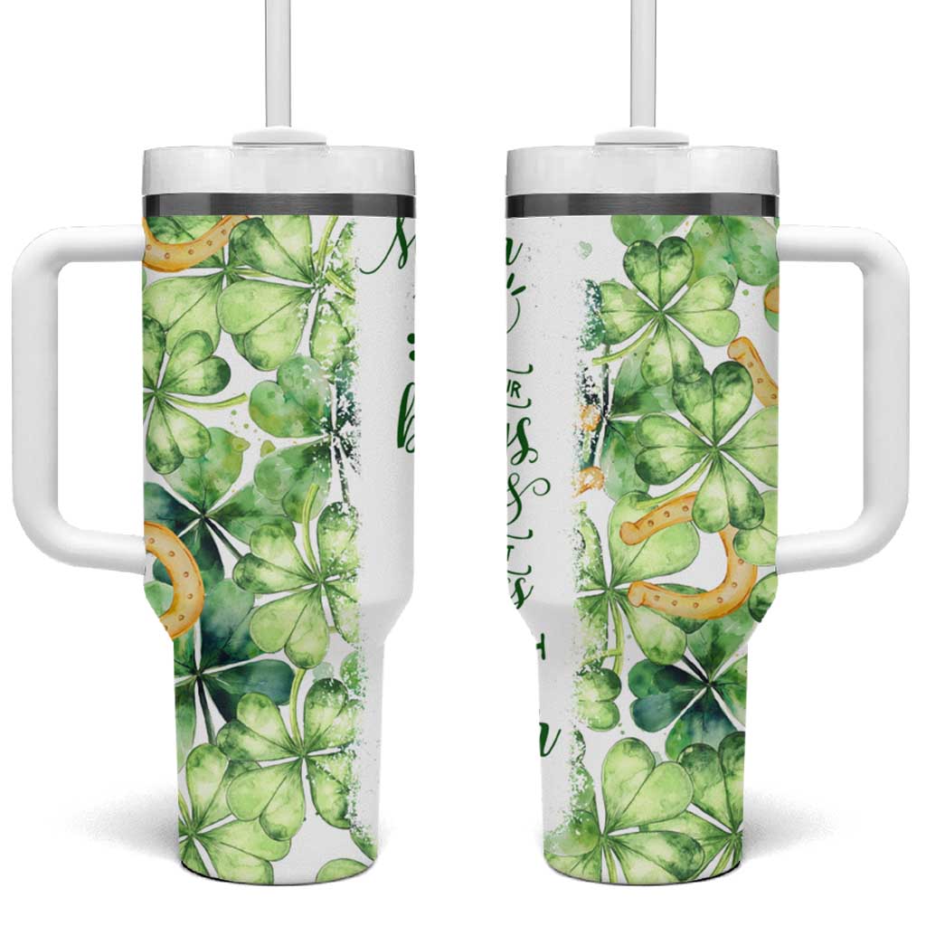 Green Lucky Shamrock Wishes Tumbler With Handle May Your Troubles Be Less And Your Blessings Be More Irish Things